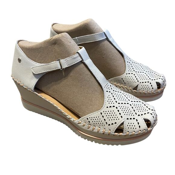 Pikolinos Women's Leather Perforated Wedge Sandals Aguadulce in Nata Size EU 42 - Picture 6 of 10